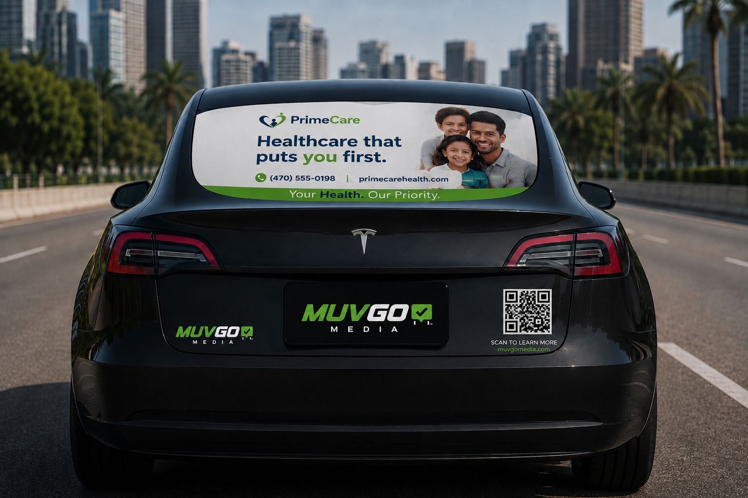 MUVGO Media partner vehicle with rear-window advertising